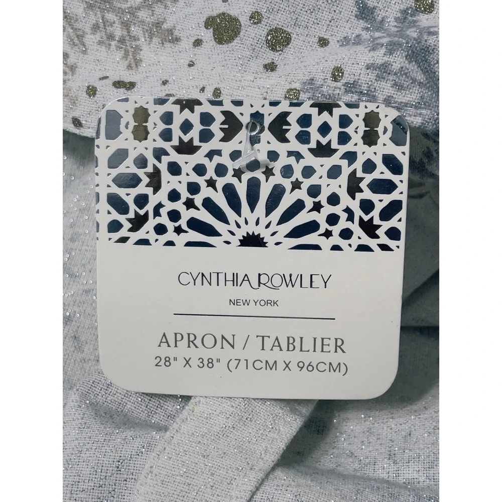 Cynthia Rowley Womens Apron One Size White Silver Gold Snowflake Metallic New